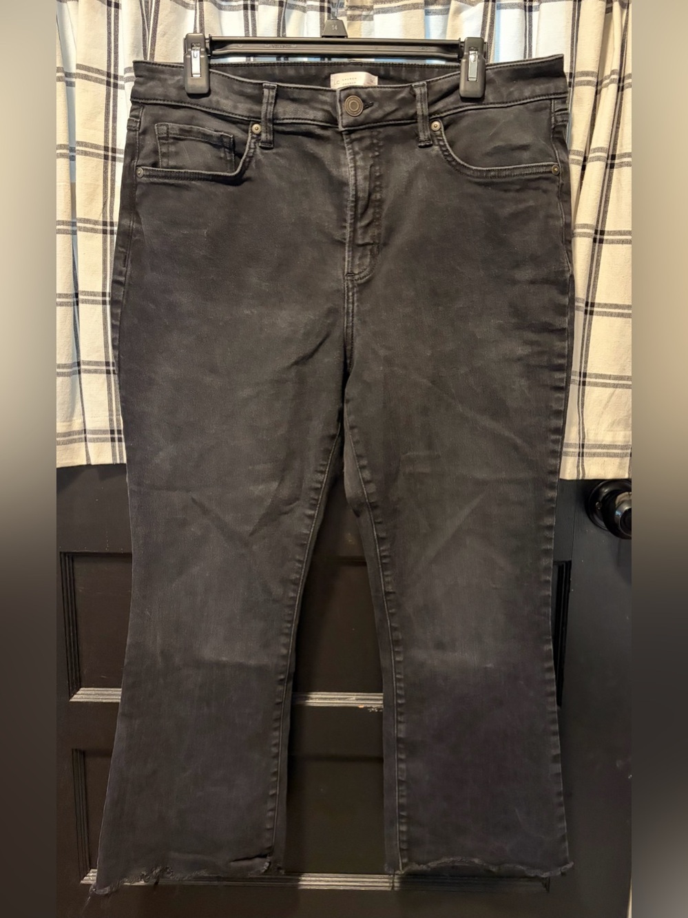 LC Lauren Conrad Women's Black High-Rise Ankle Kick Straight Jeans Frayed Hem 14